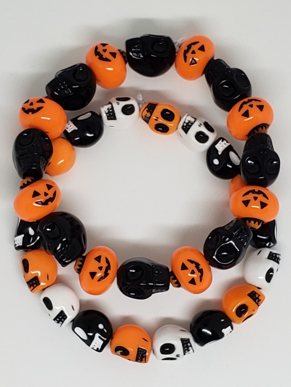 Handmade Stackable Orange Black Halloween Pumpkin Skull kandi bracelets